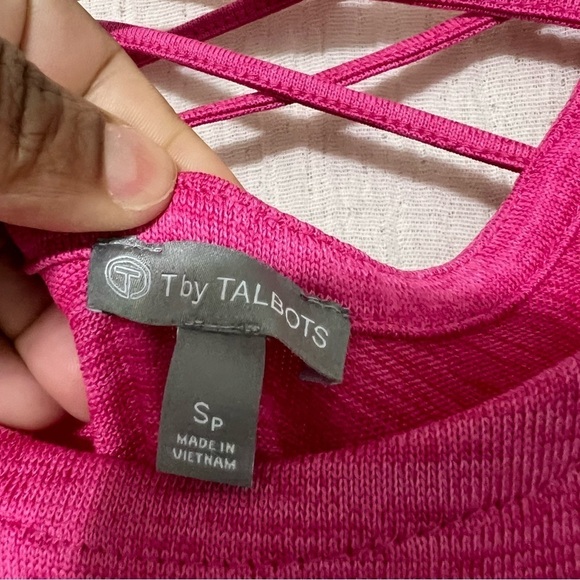T by Talbots Maxi Dress Jersey Knit Hot Pink Tassel-Tie Women' Size Small Petite - Picture 8 of 8